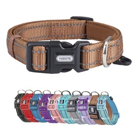 YUDOTE Dog Collar Strong, Reflective Nylon Fabric with Soft, Comfortable, Neoprene Padded Lining for Daily Use of Small Dogs, Brown