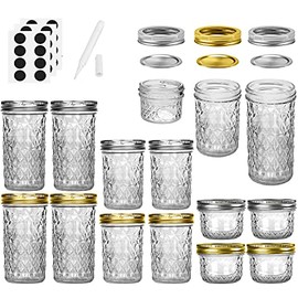 Mason Jars Canning Jars, 12 Pack Glass Jars Jelly Jars With Regular Lids, Ideal for Jam, Honey, Wedding Favors, Shower Favors, Baby Foods, DIY Magnetic Spice Jars - 4 OZ x 4, 8 OZ x 4, 12 OZ x 4