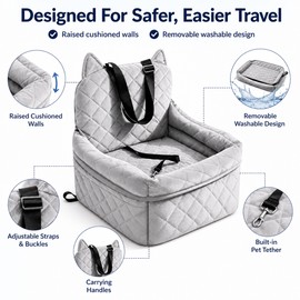 Dog Car Seat Bed for Travel - Removable Washable Quilted Pet Bed with Raised Sides for Small to Medium Dogs