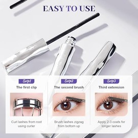 4D Máscara de pestañas,Mascara Resistente Al Agua Con Cepillo Ultrafino, Extensiones De Pestañas, A Prueba De Manchas, Larga Duración,Más Larga, Más  