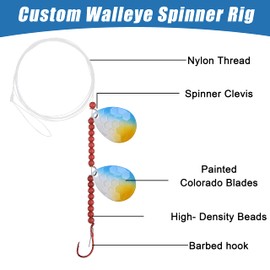 Walleye Spinner Rig Kit, 5 Pack Crawler Harness Live Bait Rigs Colorado Spinner Blades Octopus Hook Freshwater Saltwater Fishing Bait Rig for Walleye Trout Salmon