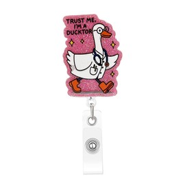 Funny and Cute Badge Reel Retractable Acrylic Alligator Badge Clip Cute Badge Reel Holder Nurse Doctor Name Tag Badge Clip for Nurse Doctor Office Worker ID Card Decor (Ducktor)