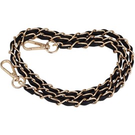 JAKAGO 120 cm Kettenriemen mit schwarzem Ledergewebe Ersatz Lederkette Gurt für Abendtasche Cross-Body Tasche Umhängetasche Ranzen DIY Geldbörse Clutches (Schwarz Gold)