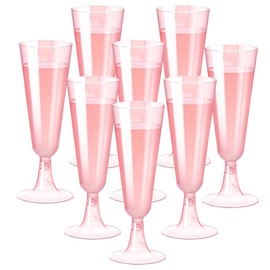 CutitiUU 8 PCS Plastic Threaded Champagne Glasses,Premium Elegant Plastic Champagne Flutes,Champagne Glasses Reusable,Cocktail Prosecco Glasses for Weddings,Birthdays,Christmas,BBQ (Pink)