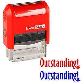 Outstanding - ExcelMark Self-Inking Two-Color Rubber Teacher Stamp - Perfect for Grading Homework - Red and Blue Ink