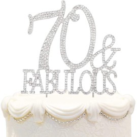 Hatcher lee 70 & Fabulous Cake Topper 70 Years Birthday Or 70th Wedding Anniversary Silver Crystal Rhinestone Party Decoration