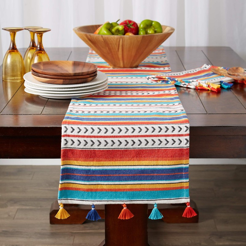 DII Caliente Collection Kitchen, Table Runner, 13x72, Picante Stripe