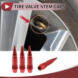 HEROFFIX 4 Pcs Decorative Tire Valve Stem Caps Pointed Head Type 60mm Tyre Valve Dust Covers for Most Cars Truck Red Aluminum Alloy