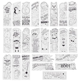 Juvale Bookmarks for Kids - 24-Pack, 2 x 6 in, White Cardstock - DIY Kit & Color Your Own Bookmarks with Bookworm Designs for Classroom Art & Party Favors