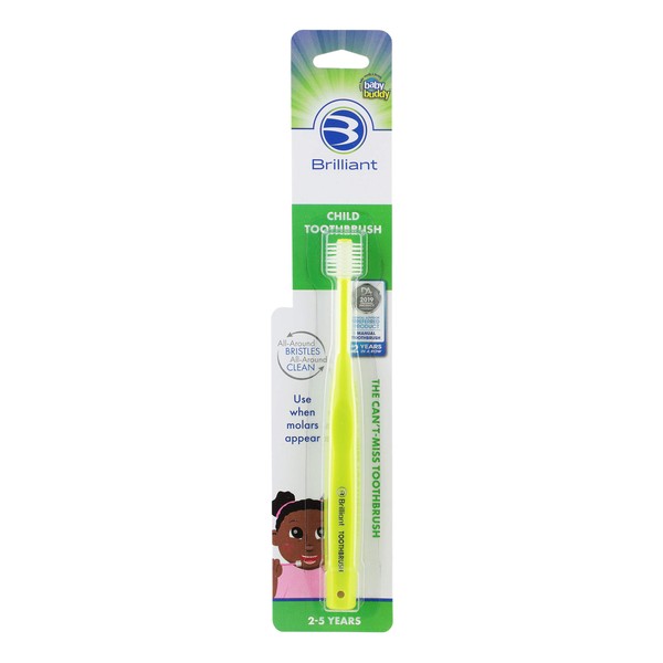 Brilliant cepillo para polvo de dientes infantil para niños de 2 a 5 años, uso cuando aparecen molares, cabezal de cepillo para polvo redondo y micro cerdas limpian la boca entera, cepillo para polvo de dientes de cerdas suaves para niños, 1 unidad, verd