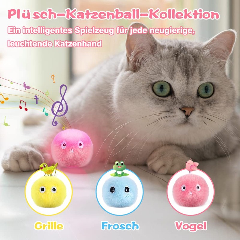 SOARFLY Interactive Plush Cat Toy Balls, Interactive Cat Toy, Cat