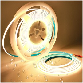 Tesfish LED Strip Light 12 V, 5 mm Wide Ultra Thin LED Strip COB Warm White 3000 K 5 Metres 384 LEDs/M Total 1920 LEDs Neon Light Flexible LED Light Strip for Party, Counter, Shelf, Home Decor