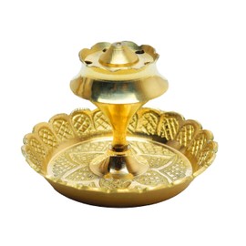 Brass Incense Holder Lotus Stick Incense Burner and Cone Incense Holder with Ash Catcher Agarbatti Stand Artistic Lotus Flower Censer Plate Incense Tray Pooja New year Decorations(2.5")(Golden)