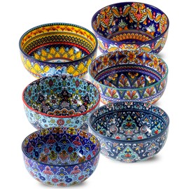 glowworm Cereal Bowls Set of 6, 26 Oz Ceramic Soup Bowls for Kitchen, Colorful Cereal Bowls for Rice, Oatmeal, Fruit, Ice Cream, Dessert, Dishwasher & Microwave safe, Bohemian
