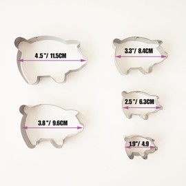 Heluok Pig Cookie Cutter, Large Mexican Gingerbread Piggy Marranitos Cookie Cutters, Metal Piggy Cookies Mold, Puerquitos Cookie Shape - 5 Sizes, 4.5"/ 3.8"/ 3.3"/ 2.5" /1.9"