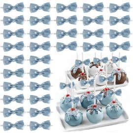 LiBongTa Small 2 Inch Twist Tie Pre-Made Satin Dusty Blue Bows 50 Counts