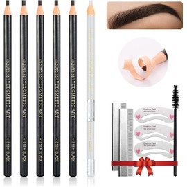 Juego de Bolígrafos Impermeables para Cejas, Lápiz de Cejas Con Cordón Extraíble, Kit de Suministros de Pluma de Cejas Microblading, Lápiz Delineador de Ojos Blanco y Herramienta de Cejas, Maqui