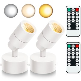 2 Pack LED Spot Lights Indoor, 5W Uplighting with Remote Control Dimmable & Timer, Uplights Indoor Floor Spotlights with 3 CCT, Accent Lighting Stick on Wall Light for Plants Picture Artwork, White