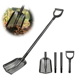 VYNTRA 47.7" Metal Sifting Shovel, Adjustable Sand Sifter for Chicken Coop, Farm Goat Stall & Garden, Beach-Heavy Duty Durable Mesh Screen for Poop Cleaning Durable Sifter Shovel Ergonomic Grip Black