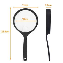 MAGDEPO High Magnification Handheld Magnifier Reading Magnifier Handheld 100mm Diameter Acrylic Lens 3x and 5x Bifocal Magnifier Bonus Card Magnifier