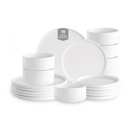 Porcelain Dinnerware Sets - KilomSumat 18 Piece Plates and Bowls Sets for 6, Modern Ceramic Dining Dishware, Chip and Scratch Resistant Dish Set, Microwave & Dishwasher Safe, White