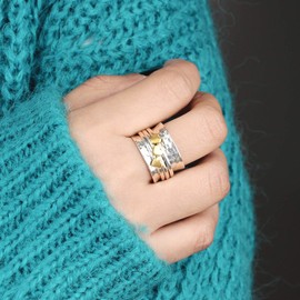 Boho-Magic Spinner Ring for Women 925 Sterling Silver with Brass Hearts and Fidget Bands (7)