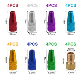 Pack of 28 Colour Valve Covers, Bicycle Accessories, Valve Plugin, Tyre Valve Covers, Aluminium Dust Covers, with 2 Converting Head Adapters, Used for Most Bikes