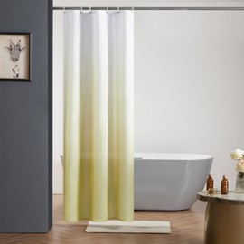 Furlinic Shower Curtain for Bathroom Mould Proof Resistant Polyester Fabric Bath Curtain Waterproof Washable with 6 Hooks for Wetroom White to Taupe Narrow 35x72 Inch(90x180cm).