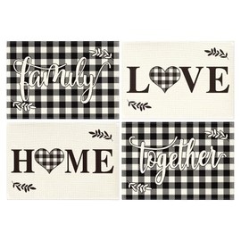 Artoid Mode Love Family Together Home - Juego de 4 manteles individuales a cuadros para mesa de comedor, 12 x 18 pulgadas, estilo vintage, Acción de Gracias, lavables, juego de 4