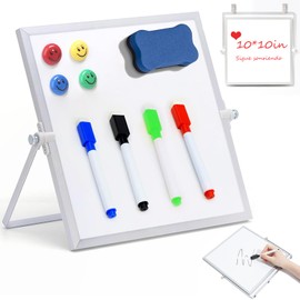 Pizarrón Blanca Pequeña, Pizarrón Blanco Chico, 25 * 25CM, Incluye 4 Plumones Pizarrón Blanco y 1 Borrador de Pizarra, Pizarra Blanca con Soport para Dibujar, Escribir, Planificar, Avisos (25 * 25CM)