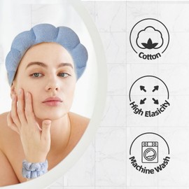 GRITOSE Spa Skincare Headbands,Sponge Skincare Face Wash headbands for Women Girls,Skin Treatment Puffy Padded Headwear Non Slip Thick Hair Accessory(Purple,Blue)
