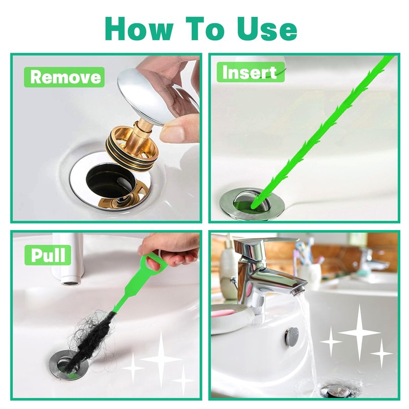 Drain Snake Hair Drain Clog Remover - 4 Pack Shower