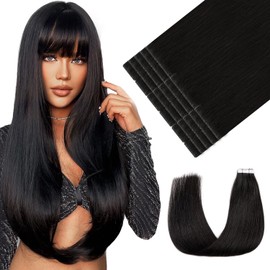 Youngsmile Injection Tape in Hair Extensions Human Hair, #1B Natural Black Invisible Tape in Injected Hair Extensions, 20pcs 50g, 22 Inch Injected Tape Ins Straight Extensiones De Cabello (#1B,22'')