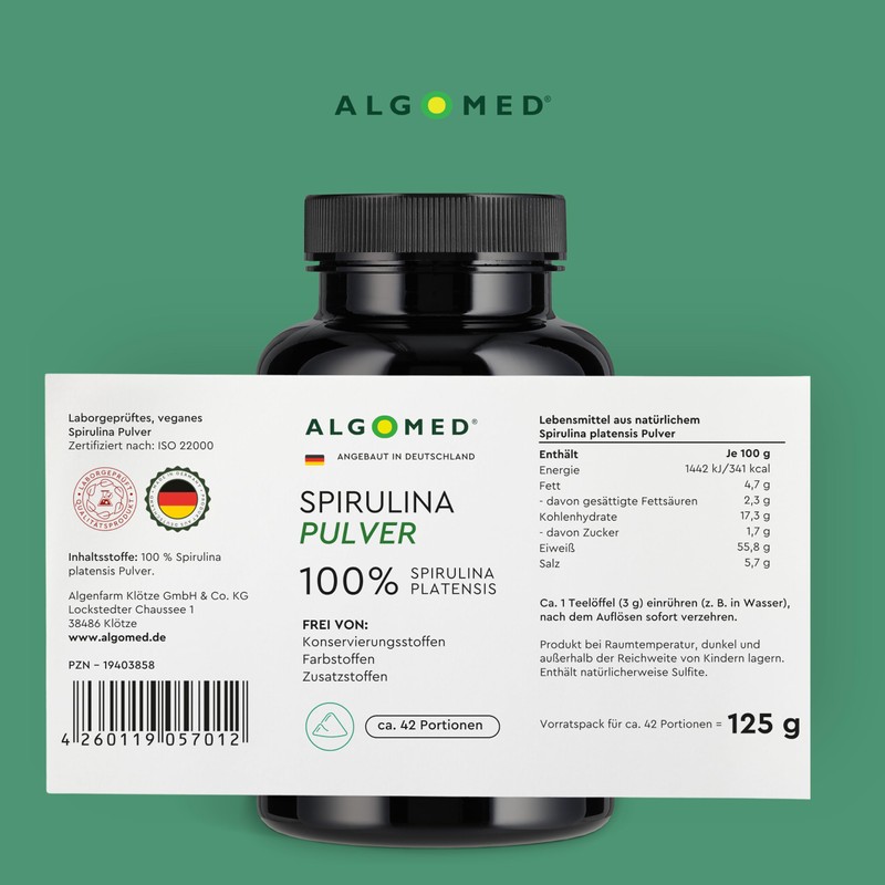 Algomed Spirulina Powder, Direct from the Algae Farm, 100% Spirulina