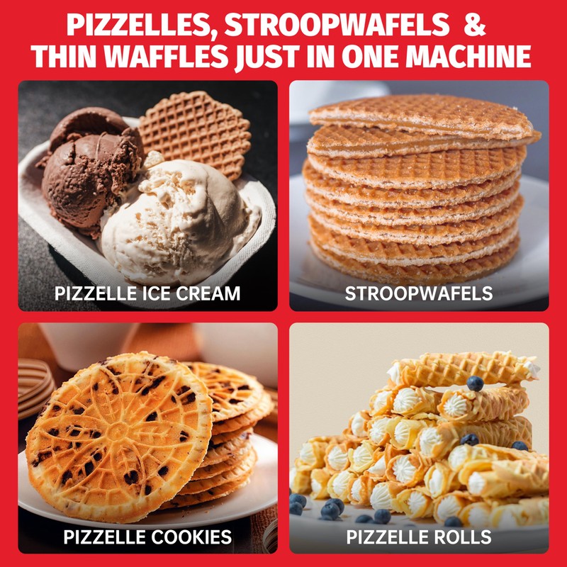SugarWhisk Mini Pizzelle Maker Machine with a 3'' Cutter, Mini