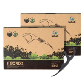 Natural Dental Floss Picks (100 Count) - Vegan, Eco Friendly, Sustainable Dental Flossers - Twin Floss (Charcoal)