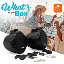 Pyle 6.5 Inch Dual Marine Speakers -2 Way IP44 Waterproof, Weather Resistant Outdoor Audio Stereo Sound System with 200 Watt Power and Poly Mica Cone and Butyl Rubber Surround -1Pair - PLMRB65 (Black)