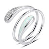 VIKI LYNN Opal Spiral Rings for Women, 925 Sterling Silver Open Opal Helix Stacking Ring with 18K White Gold Plated Cubic Zirconia, Sterling Silver, Cubic Zirconia