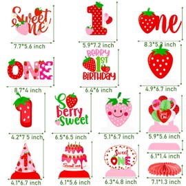 Berry Sweet One Honeycomb Centerpieces Berry First Birthday Table Decorations 13Pcs Berry First Birthday Decor Strawberry 1st Birthday Centerpieces for Table Sweet Berry Baby Girls Party Supplies
