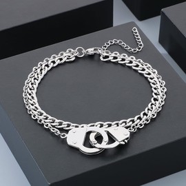 Azubpi Handcuff Bracelet Anklet, Stainless Steel Chain Waterproof Hypoallergenic Unisex Jewelry for Women Men