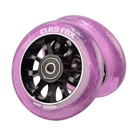 CLAS FOX Pro Scooter Wheels 100mm Transparent Sparkle PU with ABEC-9 Bearings CNC Metal Core (2pcs) (Purple)