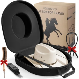 Hat Box for Cowboy Travel Extra Large, Waterproof Hard Hat Travel Case Storage Can for Fedora Panama Tweed Cap Hat Holder Organizer Carrier with Adjustable Carry Strap, Mens Western Gift, Large Black