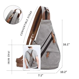 Canvas Sling Bag - Small Crossbody Backpack Shoulder Casual Daypack Rucksack for Men Women