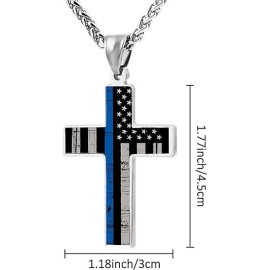 Unbranded American Flag Patriotic Cross Pendant Necklace Christian Religious Men&women24in - Blue line Flag