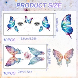 20 Sheets Glitter Butterfly Temporary Tattoos for Women Girls, Waterproof Flash Eye Face Body Art Butterflies Stickers for Festival Makeup Decoration Rave Accessories
