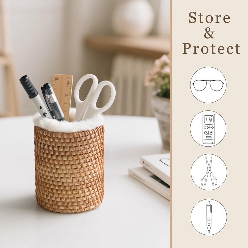 Mkono Glasses Holder for Nightstand Rattan Plush Lined Protective Glasses