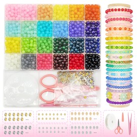 NEWMIAO 1650pcs 6mm Glass Beads for Bracelets, 24 Colors Round Glass Beads Kit for DIY Crafts, Crystal Beads Jewelry Making Kit for Friendship Bracelet for Adults Girls Craft Gifts