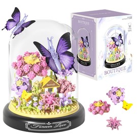 JOAASU Flower Bouquet Building Set, 582 Pcs Butterfly Flower Bouquet Micro Mini Building Set, Flower Bouquet Building, Butterfly Flower Building Set with Dust Cove Gift for Mom Wife Girlfriend, Purple