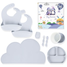 Complete Silicone Baby Feeding Set - Baby First Food Essentials - Baby Solid Food Essentials - Toddler Plates and Utensils Set - Baby Eating Essentials - Baby Silicone Feeding Set