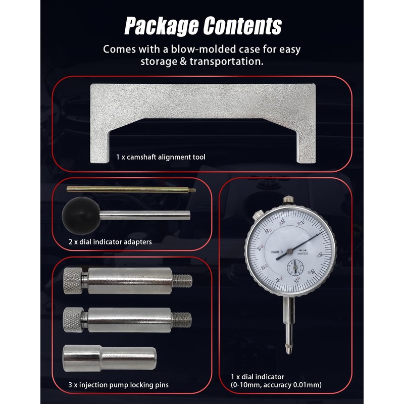 GLEXQLAO Fuel Injection Pump Timing Gauge Kit, 7 Pcs Static
